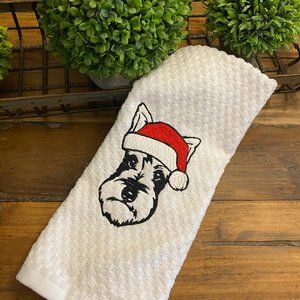 Embroidered Miniature Schnauzer Kitchen Waffle Tea Towel, Dog Mom Christmas Gift